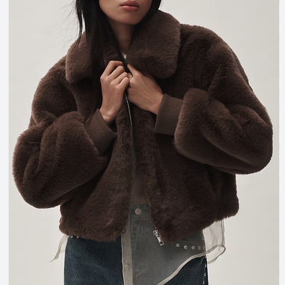Maeve Jackets & Blazers - MAEVE 
Crop Faux-Fur Jacket - Brown, XL
